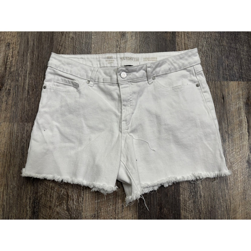 Soundstyle Hope High Rise White Denim‎ Shorts Raw Hem Vintage Stretch Size 12